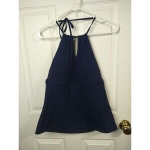 Athleta Tankini Top Size Medium Navy Blue High Neck Keyhole Swim